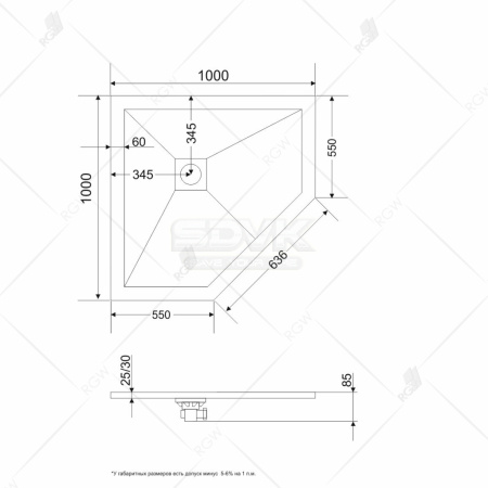 душевой поддон из искусственного камня rgw stone tray st/t-co 100×100 16155100-10 бетон
