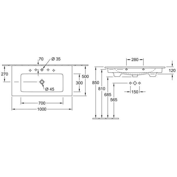 раковина 100x50 см villeroy & boch venticello 4104alr1