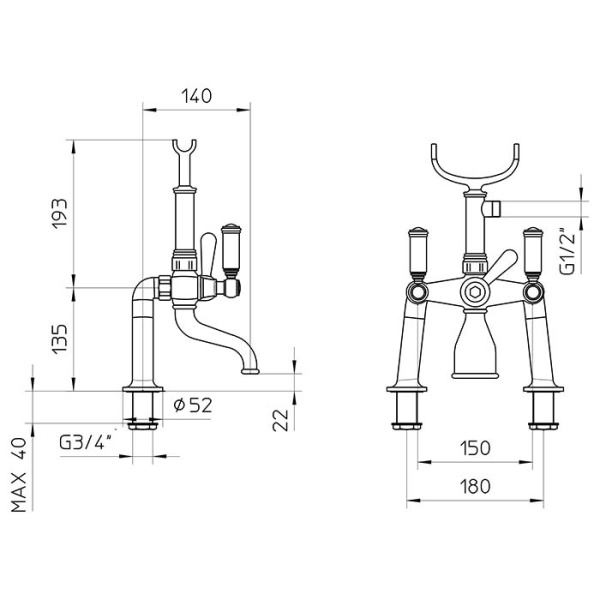 смеситель на борт ванной bossini liberty z001106.094 цвет: никель матовый
