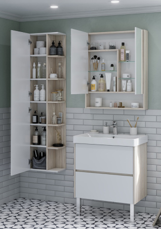 зеркальный шкаф aquaton сканди 70 1a252202sdb20 белый дуб верона