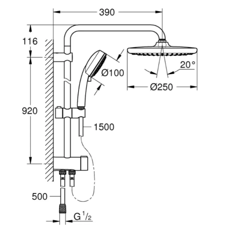 душевая стойка 250 мм grohe new tempesta cosmopolitan system 26675000
