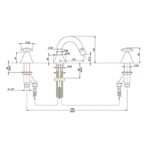 nicolazzi nicolazzi star смеситель для биде, на 3 отв , цвет: хром