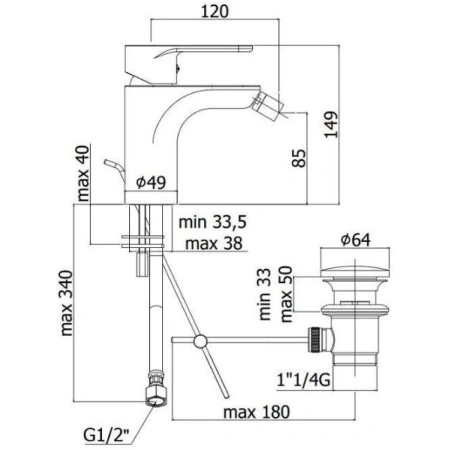 смеситель paffoni green gr135cr для биде, с донным клапаном, хром