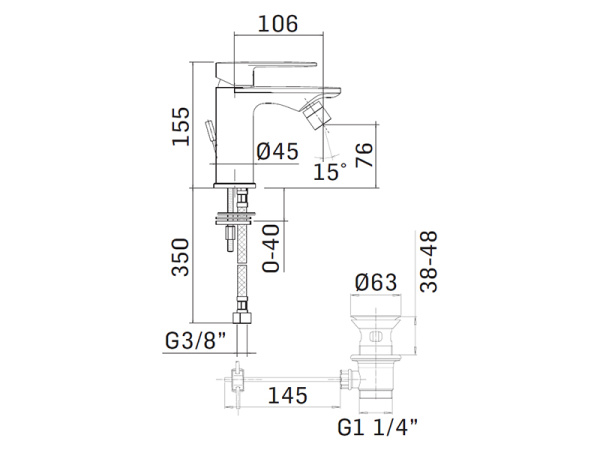 смеситель для биде mamoli sadler 56010000605k с донным клапаном, черный матовый