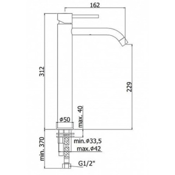 смеситель paffoni light lig081no для раковины, без донного клапана, высокий, излив 16.2 см, черный матовый