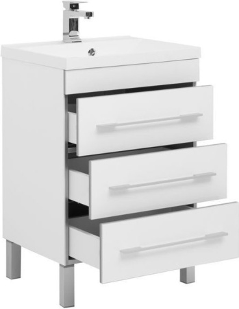 тумба с раковиной aquanet верона 60 белый (напольная 3 ящика)