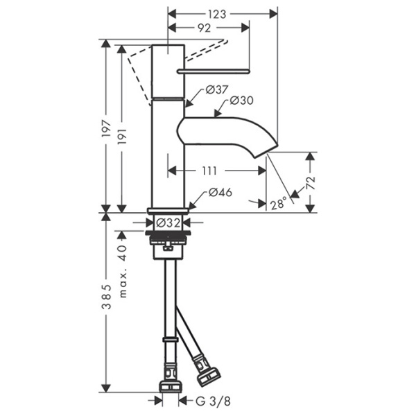 смеситель для раковины с выпуском axor uno 38021000