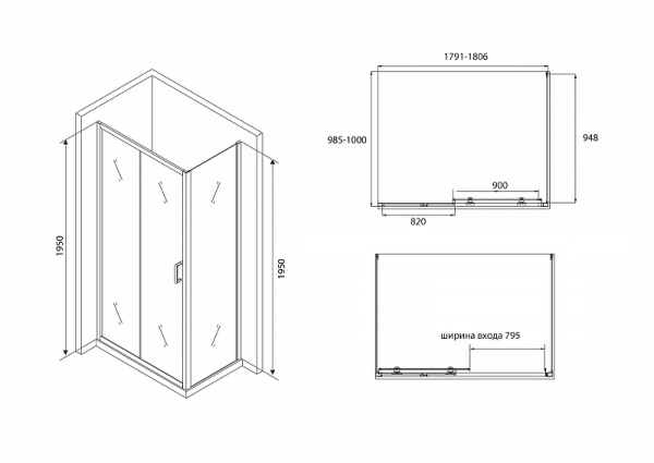 душевой уголок 180x100 см abber schwarzer diamant ag30180bh-s100b прозрачное