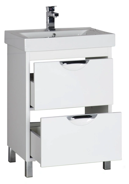 тумба под раковину aquanet гретта 60 2 ящика белая, 00177017