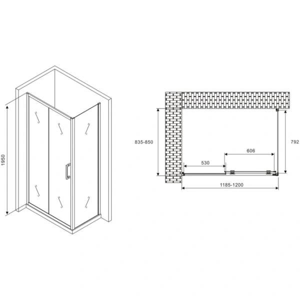 душевой уголок 120x85 см abber schwarzer diamant ag30120b-s85b прозрачное