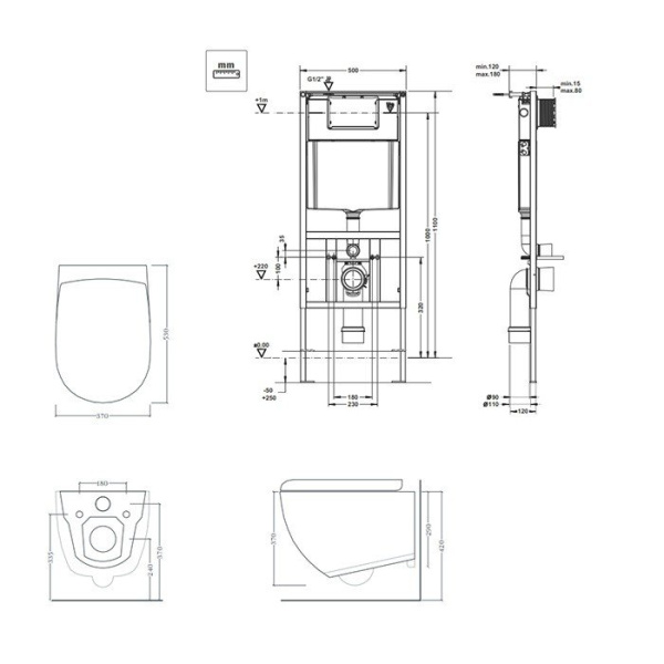 комплект унитаза с инсталляцией artceram file 2.0 700.101.02 с сиденьем микролифт