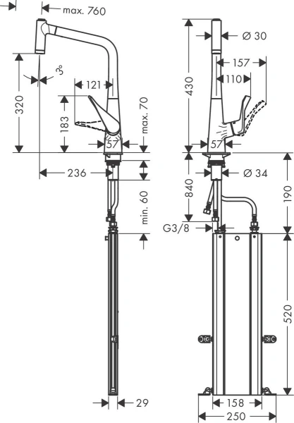 смеситель для кухни hansgrohe metris m71 73824000