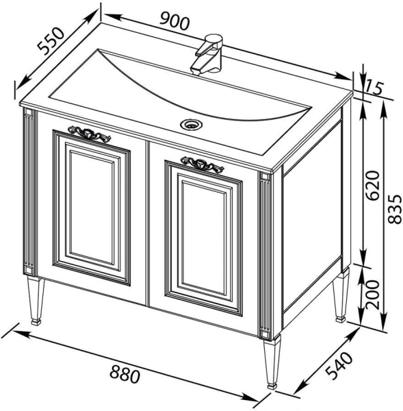 тумба под раковину aquanet паола 90 белый/золото, 00186116