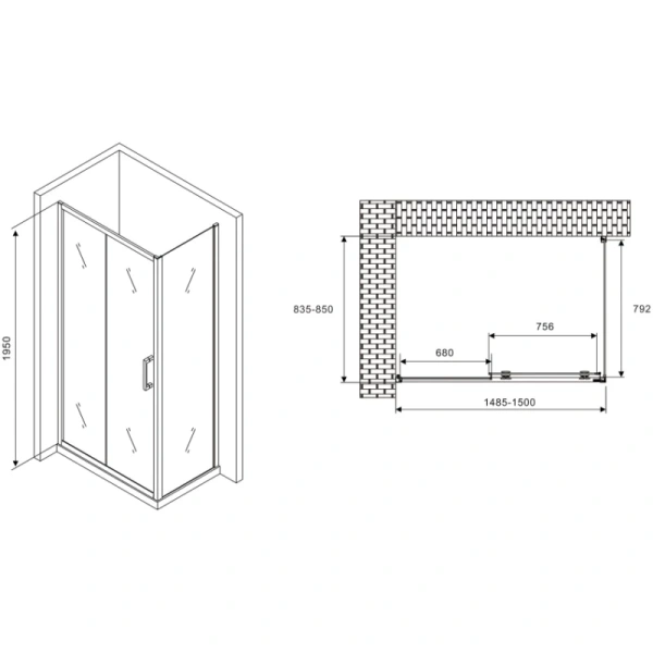 душевой уголок 150x85 см abber schwarzer diamant ag30150b-s85b прозрачное