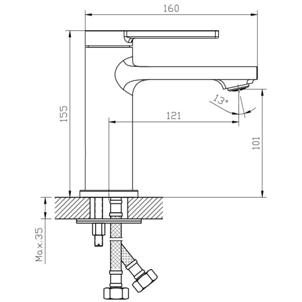 смеситель для раковины orange splito m36-021cr