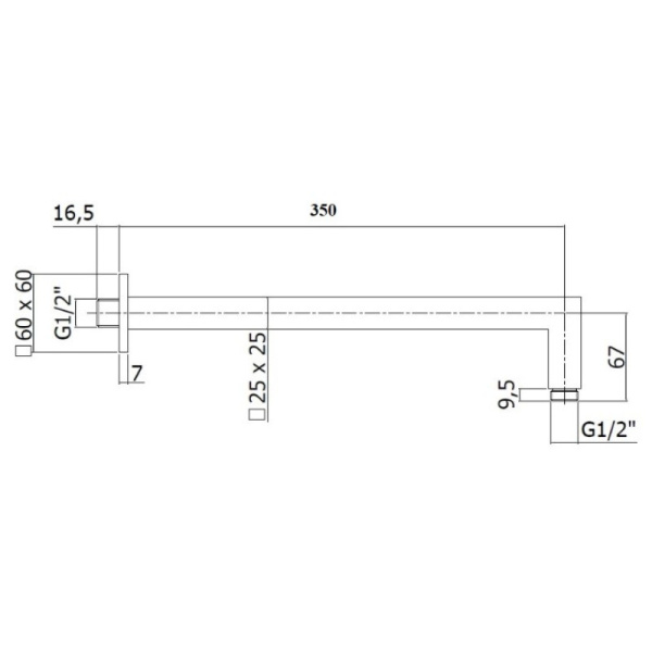 кронштейн paffoni quadro zsof063st350 для верхнего душа, 35 см, нержавеющая сталь