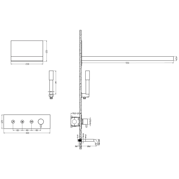 душевой комплект boheme fusion 130-2-brb 230 мм, со смесителем, бронза матовая