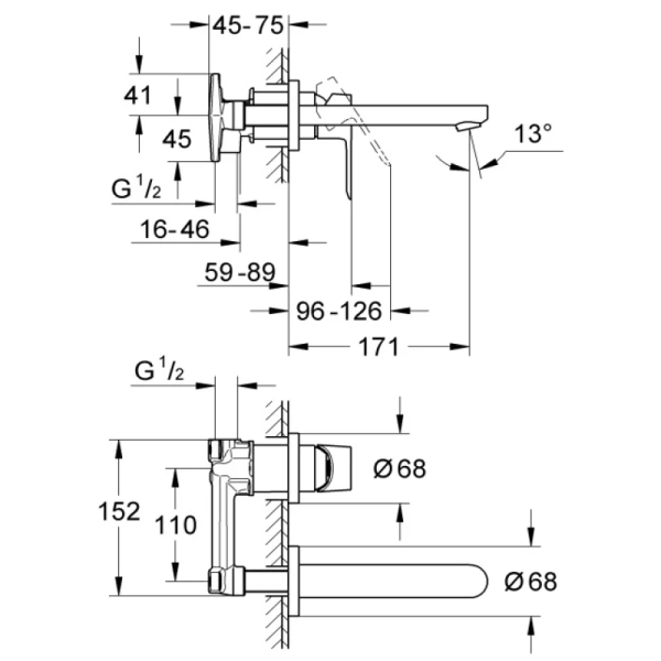 смеситель для раковины без донного клапана grohe bauedge 20474000
