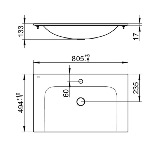 раковина полувстраиваемая keuco plan 32960 318001, для смесителя на 1 отверстие, 805х17х494 мм, белый