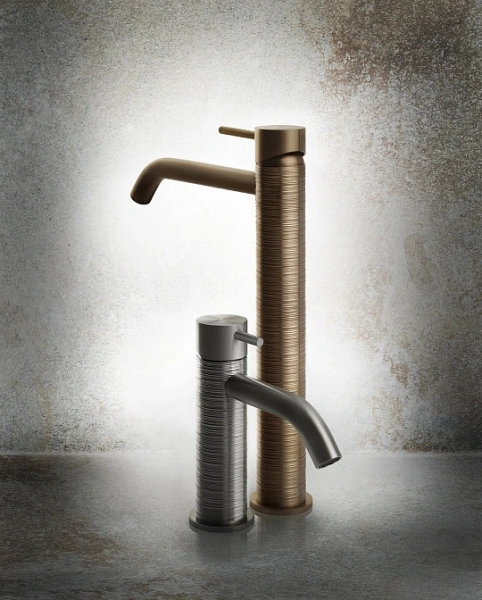 смеситель gessi trame 54306#239 для раковины, высокий, без донного клапана, цвет шлифованная сталь