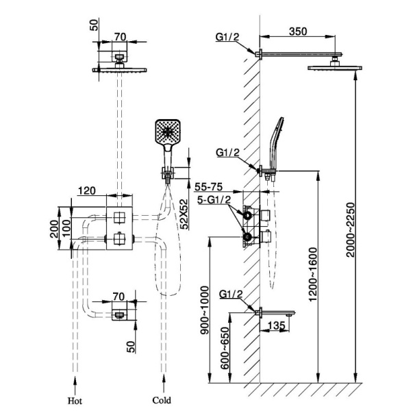 душевой комплект 255 мм vincea next vsfw-1n3tgm