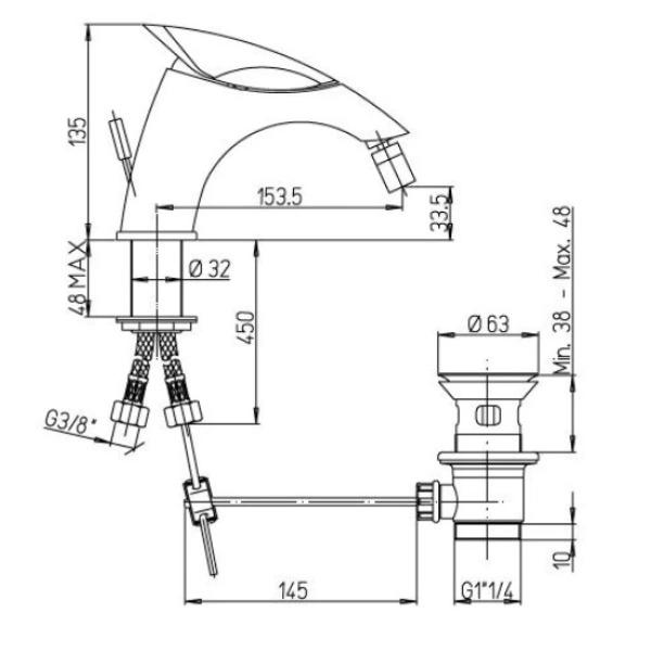 смеситель paini f1 f1cr3062skm для биде, с донным клапаном, хром
