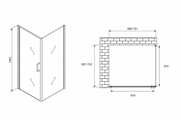 душевой уголок abber sonnenstrand 70x70 ag04070-s70 профиль хром, стекло прозрачное