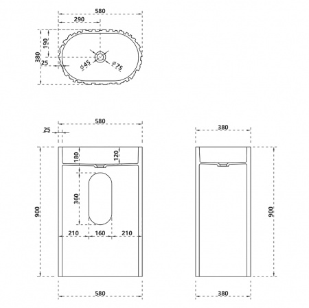 раковина напольная 58x38 см abber stein as2551-h
