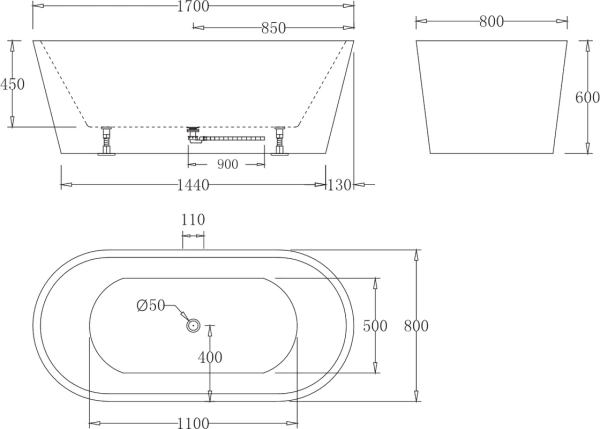 акриловая ванна belbagno 170x80 bb71-1700-w0 без гидромассажа
