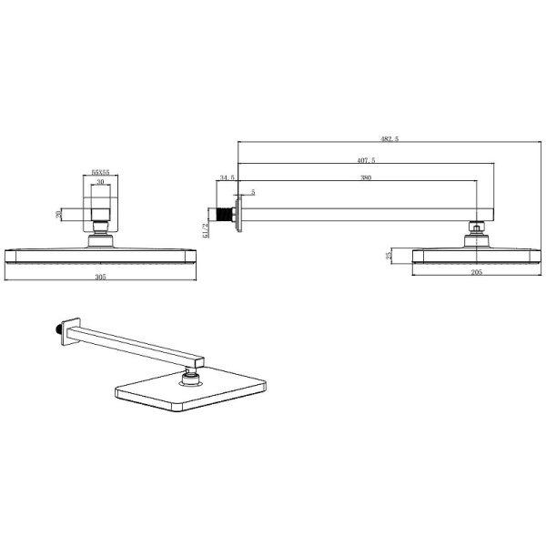 верхний душ aquatek aq2081mb черный матовый