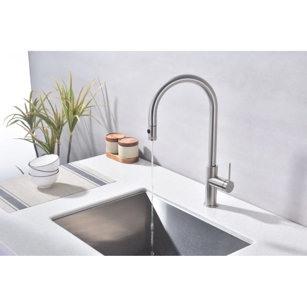 смеситель для кухни paulmark galant ga213077-bs с подключением к фильтру, выдвижным изливом, нержавеющая сталь