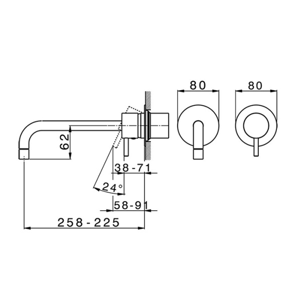 смеситель cisal less new ln00551d40 для раковины, настенный, излив 25.8 см, черный матовый
