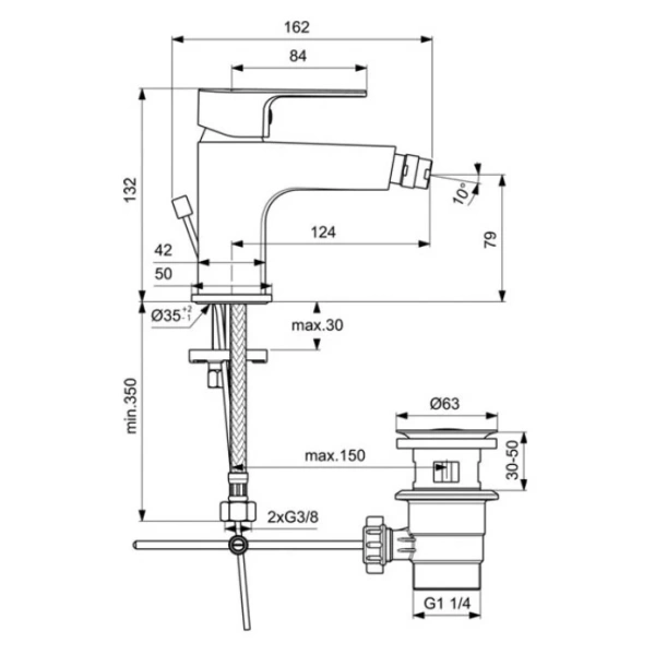 смеситель ideal standard cerafine d bc492aa для биде, с донным клапаном, хром