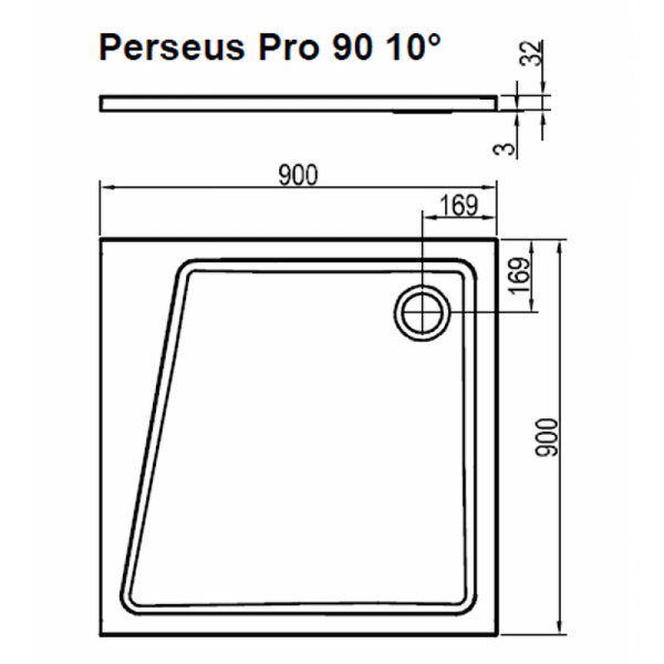 душевой поддон из искусственного камня ravak 10° perseus pro 90×90 xa057701010 белый