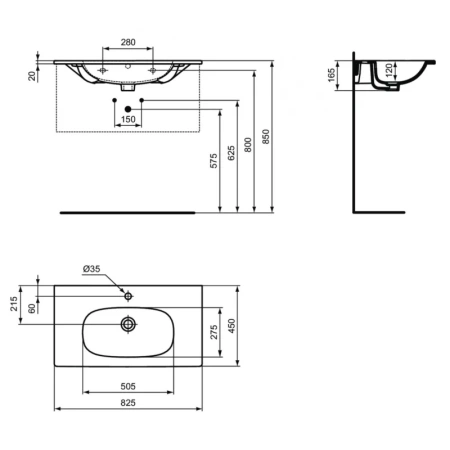 раковина накладная/полувстраиваемая ideal standard tesi 80 см t3509v1