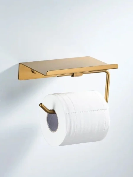 Держатель для туалетной бумаги с полочкой Shevanik SG5705G-1, золотой сатин
