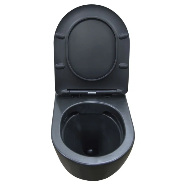 унитаз azario gloria az-2003mb подвесной, безободковый, с сиденьем микролифт, 48x37x36 см, чёрный матовый