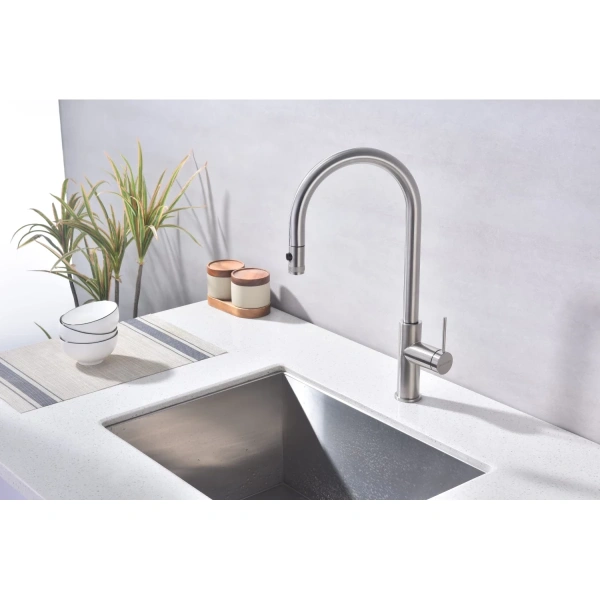 смеситель для кухни paulmark galant ga213077-bs с подключением к фильтру, выдвижным изливом, нержавеющая сталь