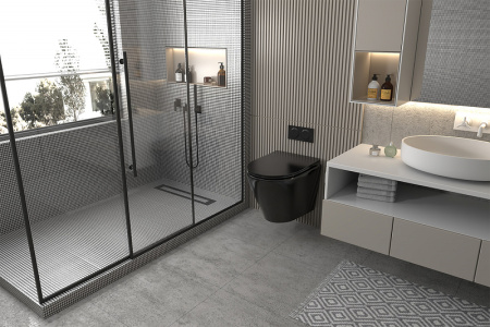 унитаз подвесной abber bequem ac1102mb безободковый, с сиденьем микролифт, черный матовый