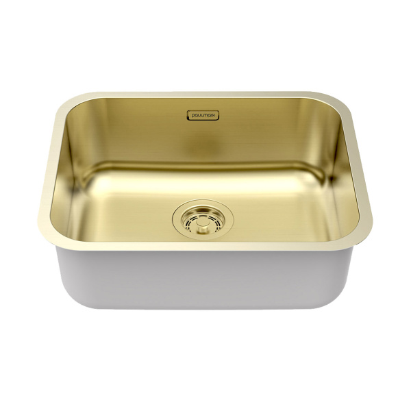 кухонная мойка 533 мм paulmark vello 53 uni ve53-lg, цвет светлое золото.