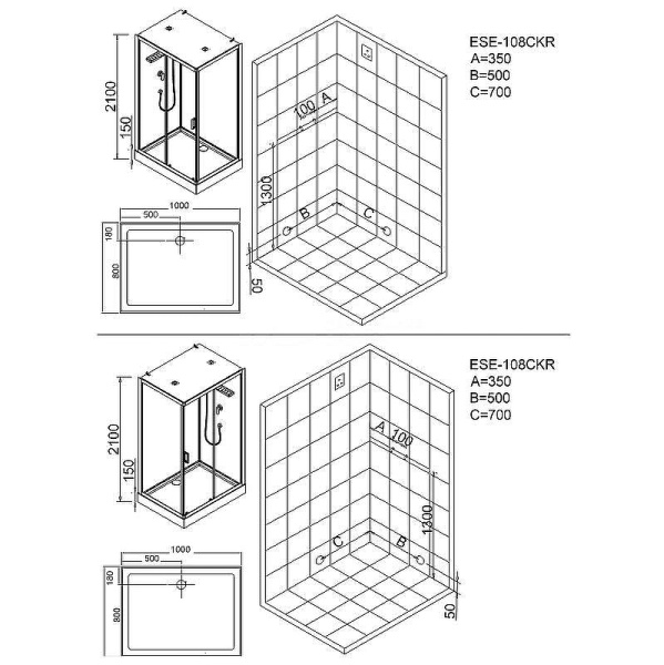 душевая кабина esbano ese-108ckr 100x80 eske108ckr без гидромассажа