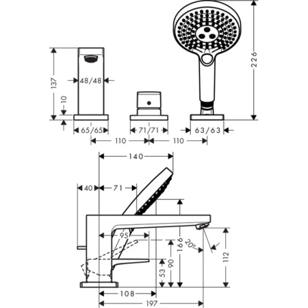 смеситель на борт ванны hansgrohe metropol 32551000