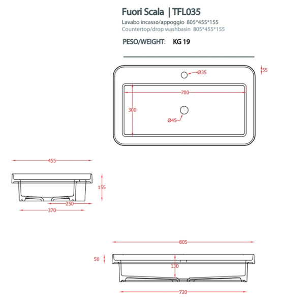 artceram fuori scala раковина 80х45 см, с 1 отв., встраиваемая, без перелива, цвет: черный матовый