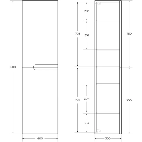 шкаф пенал cezares duet 40 duet-1500-2a-sc-gr-p подвесной grafito