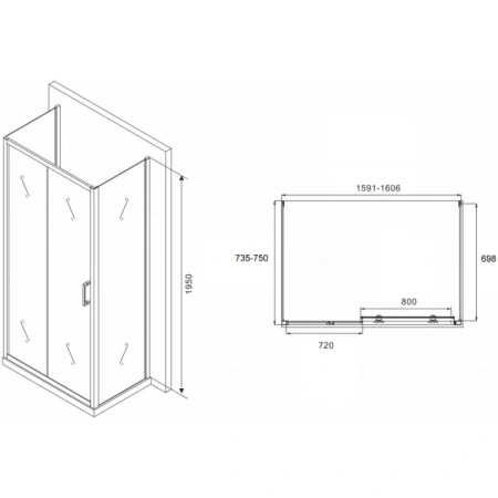 душевой уголок 160x75 см abber schwarzer diamant ag30160b-s75b-s75b прозрачное