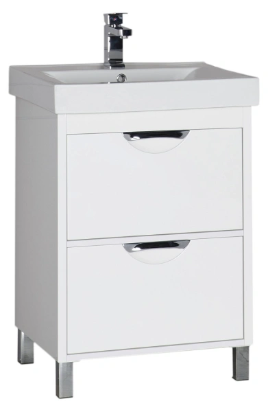 тумба под раковину aquanet гретта 60 2 ящика белая, 00177017