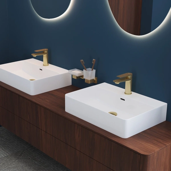 смеситель aqueduto linha lin0250 для раковины, без донного клапана, шлифованное золото