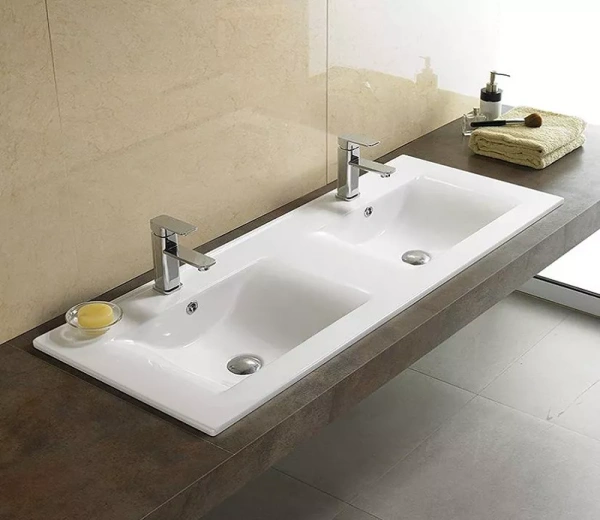 раковина в ванную накладная/полувстраиваемая 121 см ceramalux 121 см yj809-120 белая, двойная