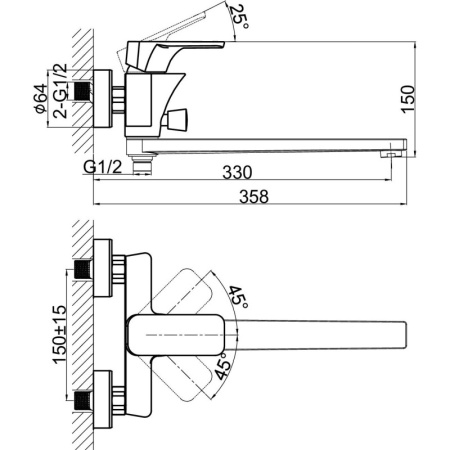 смеситель для ванны с душем d&k berlin touro da1433303 универсальный