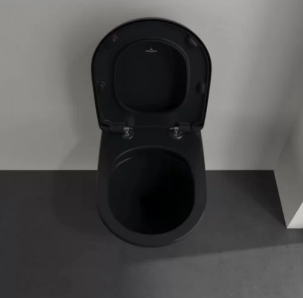 сиденье для унитаза villeroy & boch antao 8m67s1r7 с микролифтом, быстросъемное, цвет pure black, петли хром